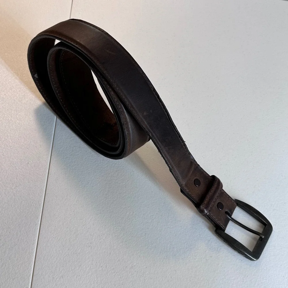 Genuine Leather Belt Brown Distressed Matte Buckle Casual Classic 46